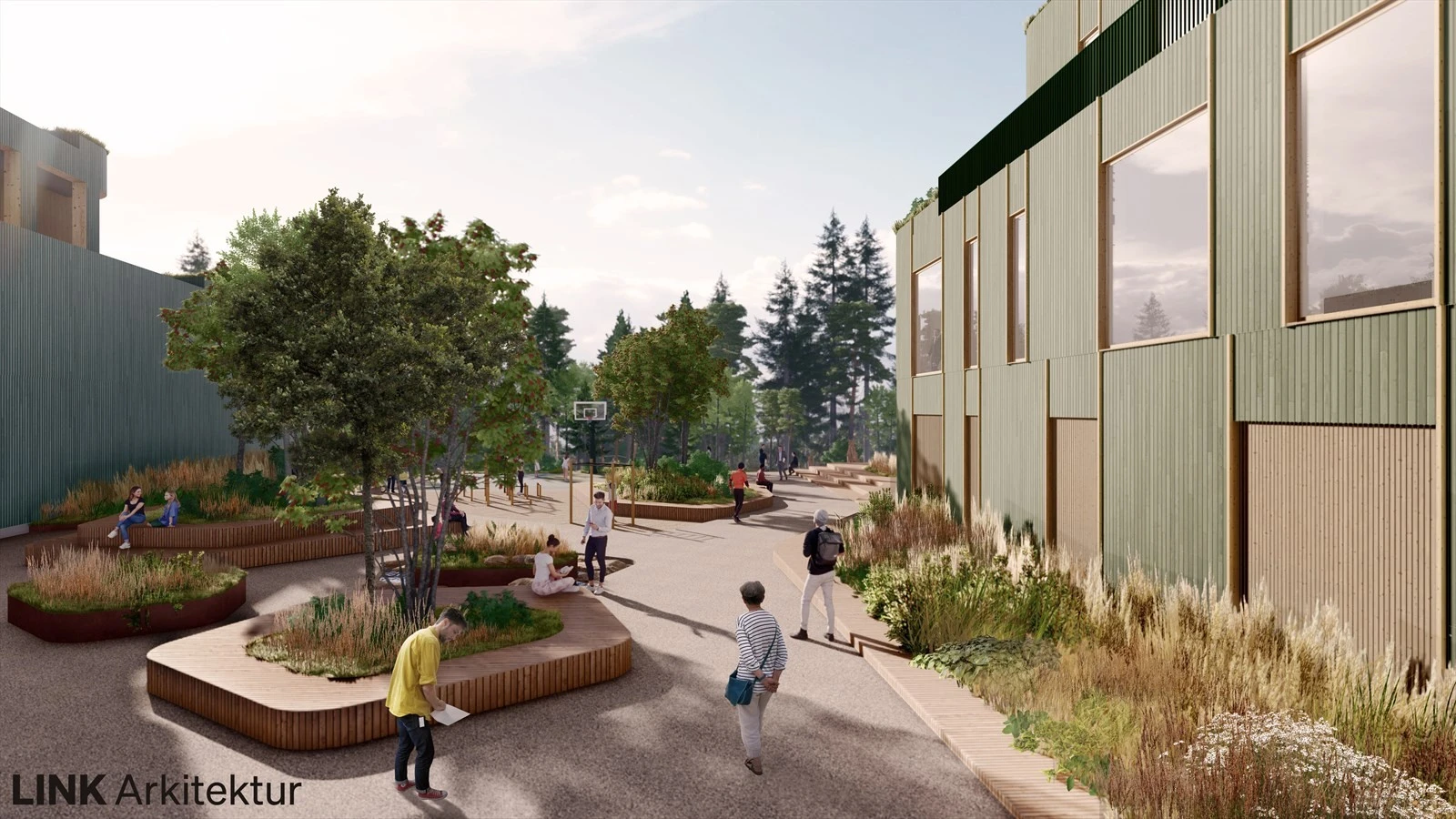 M55 - illustrasjon bakgård med planteøyer Galleribilde