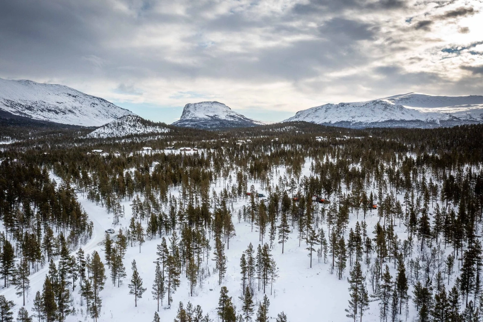Dronefoto over hyttefeltet mot
Griningsdalskampen Galleribilde