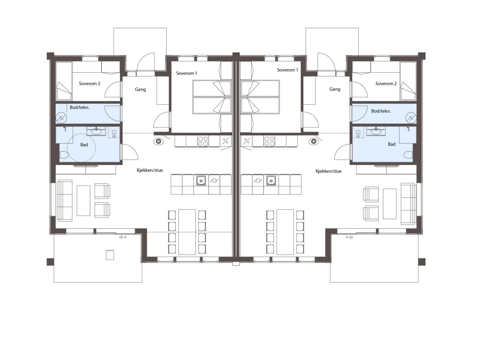 Bolig 1 -Tomannsbolig på ett plan - Planløsning Galleribilde