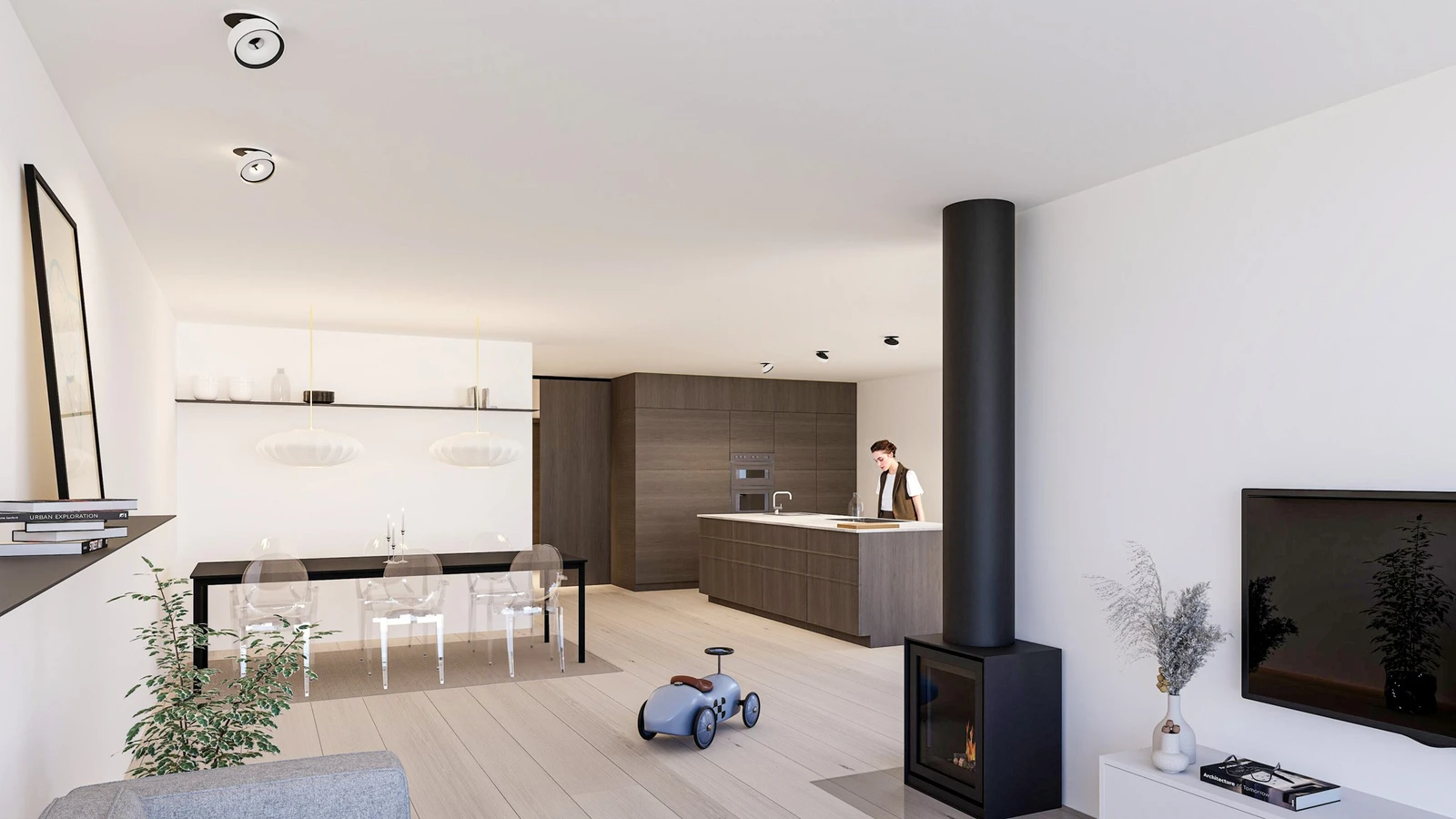 Romslig stue/kjøkken Galleribilde