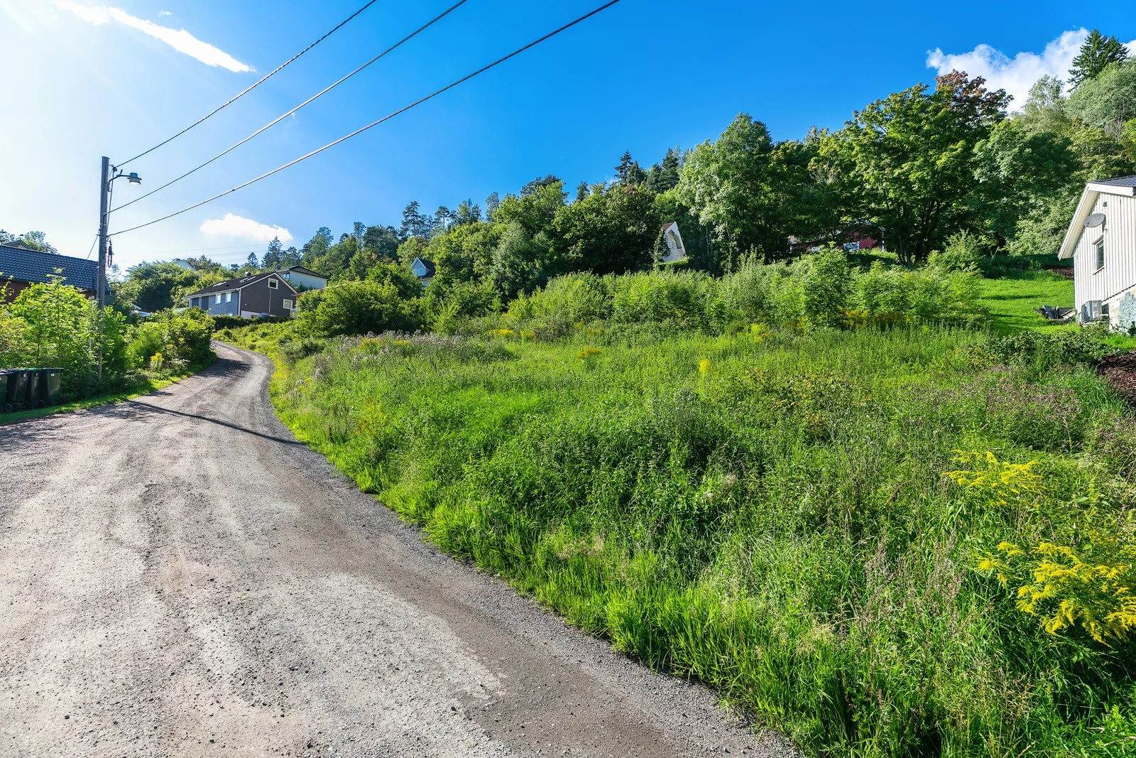 Tomten grenser til Bergliveien og boligen blir liggende i skrånende terreng Galleribilde