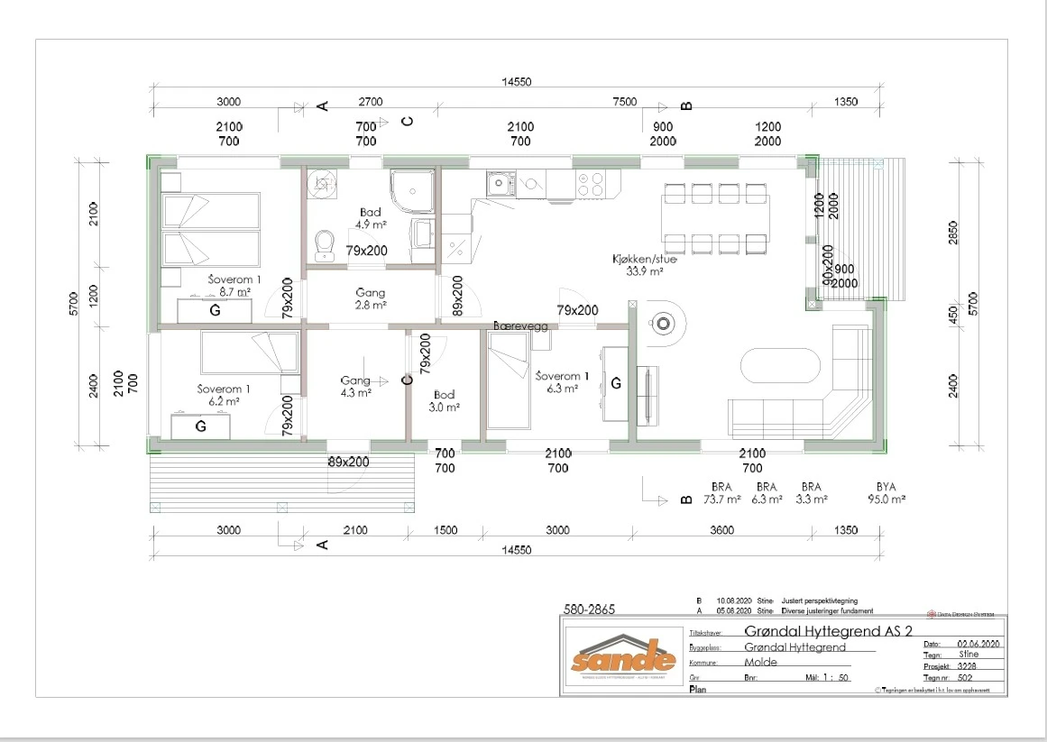 Plantegning av hytta speilvendt Galleribilde