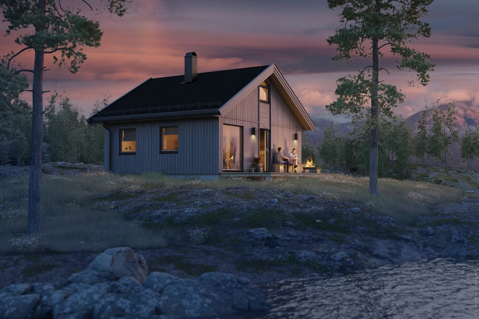 Illustrasjon fasade Smart 1. Denne er prosjektert på tomt 125 som er hele 3034kvm stor. Den største tomten på feltet er 4350kvm, noe som er helt unikt og må oppleves. Vi leverer torv på taket som standard på Killingtjern Panorama Galleribilde