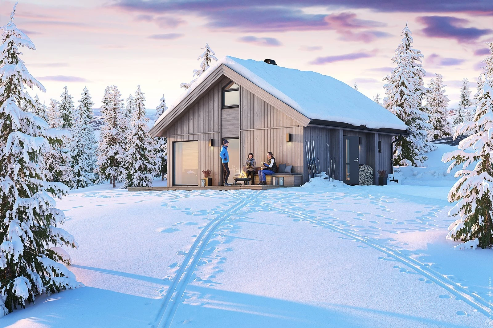 Illustrasjon fasade Smart 1. Denne er prosjektert på tomt 125 som er hele 3034kvm stor. Den største tomten på feltet er 4350kvm, noe som er helt unikt og må oppleves. Galleribilde