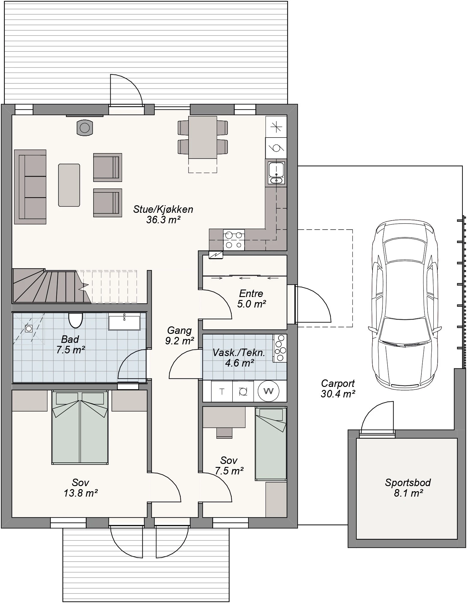 Atlas, illustrasjon av plantegning 1 etg Galleribilde