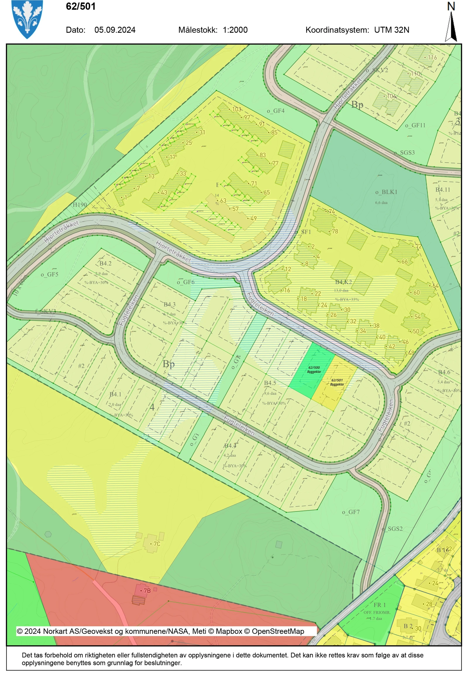 Kart fra Øvre Eiker kommune som viser de to ledige tomtene vi har for salg pr nå Galleribilde