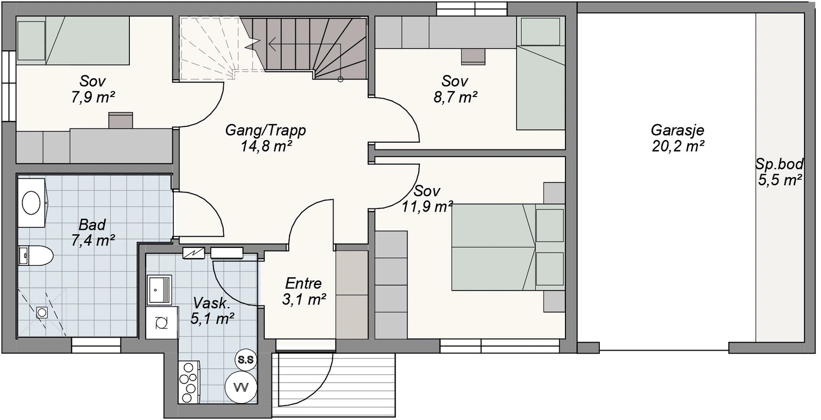 Komplett, illustrasjon av plantegning 1 etg Galleribilde