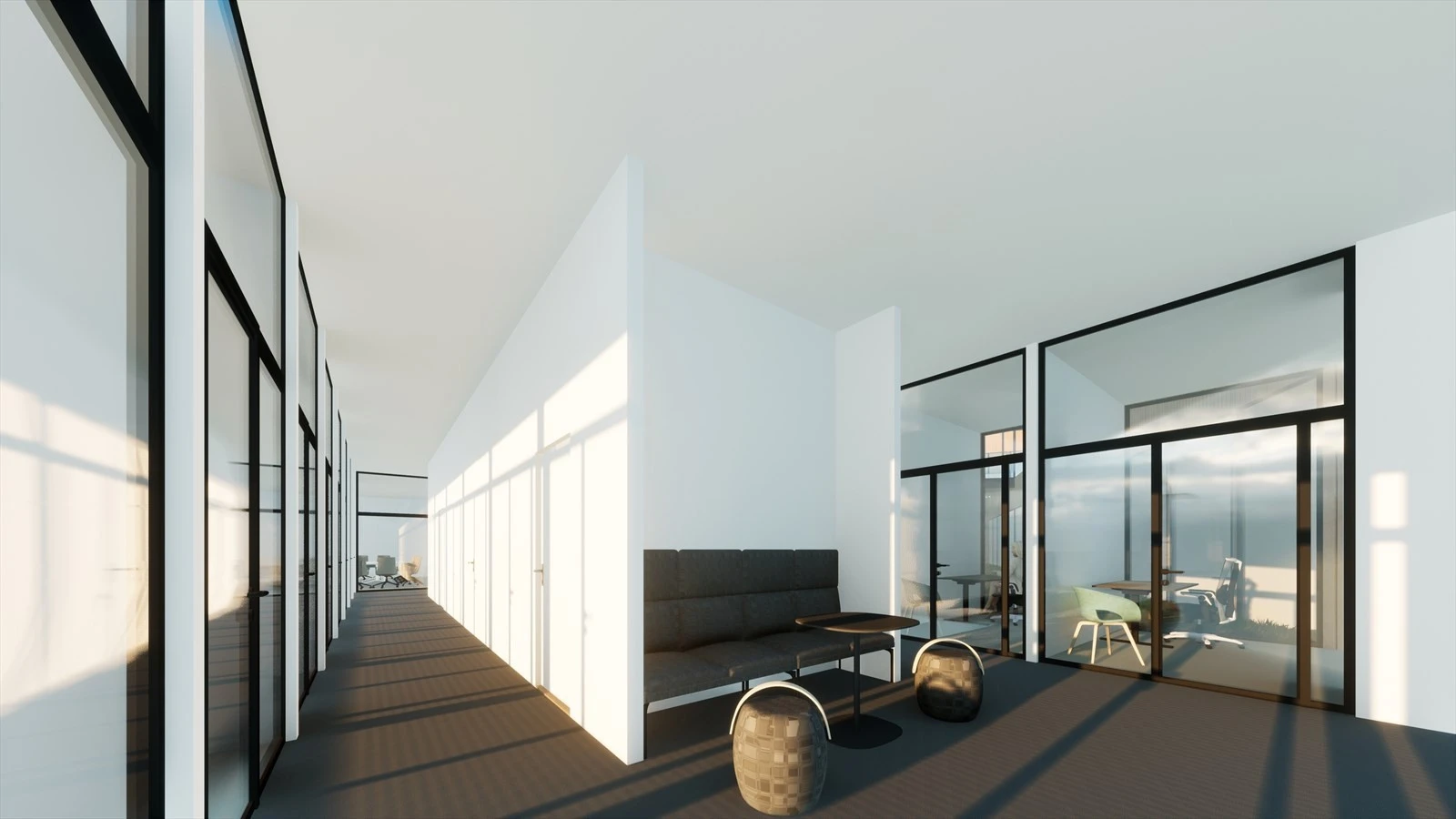 Illustrasjon fra kontoretasjer i nybygg. Galleribilde