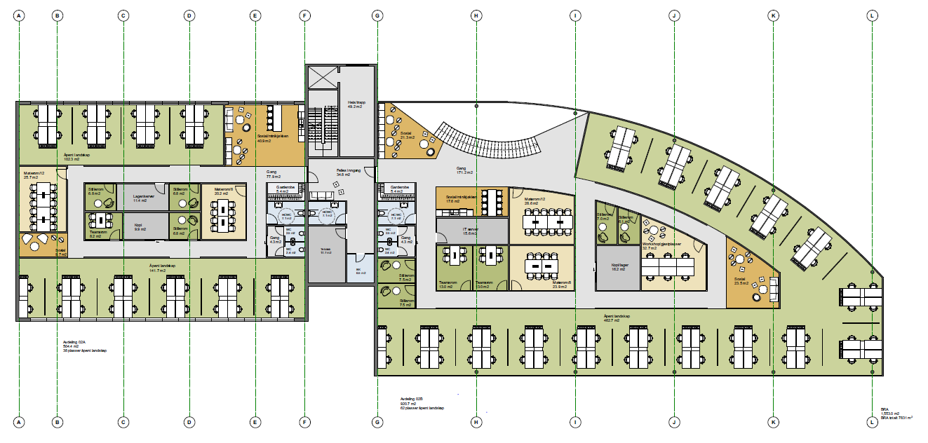 Kokstaddalen 2, 3 . etg. - forslag til innredning. Galleribilde