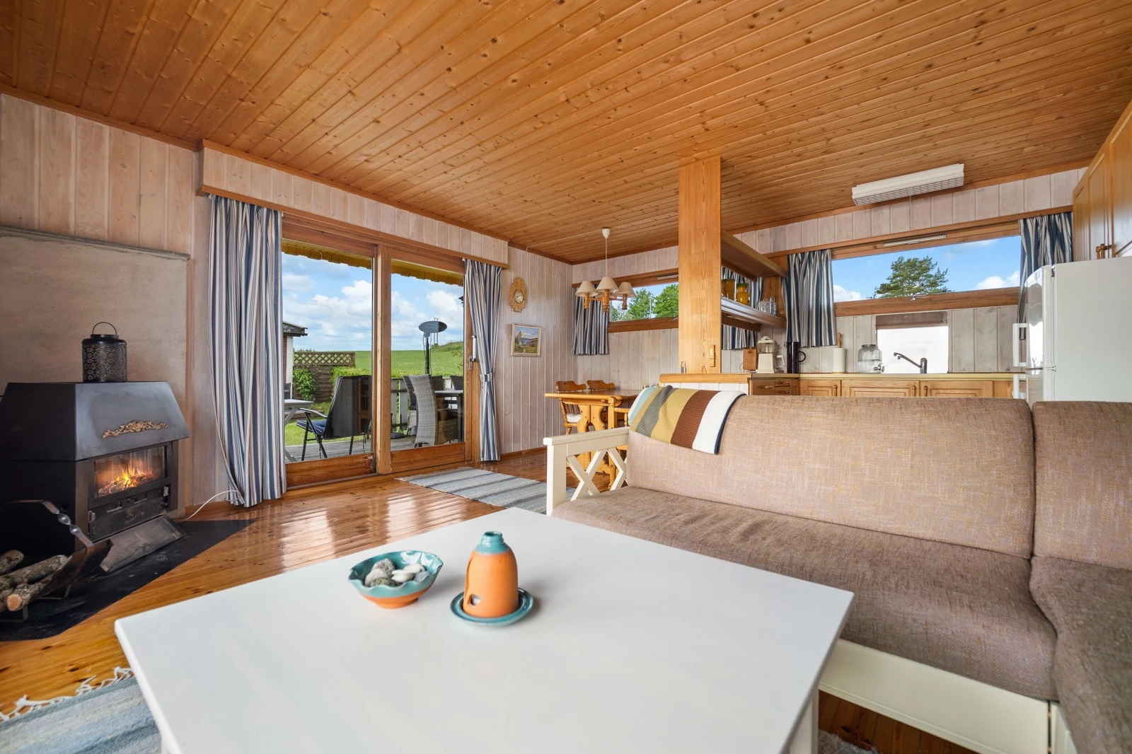 Etter en lang dag ute kan man komme inn for å finne varmen foran en vedovn. Galleribilde