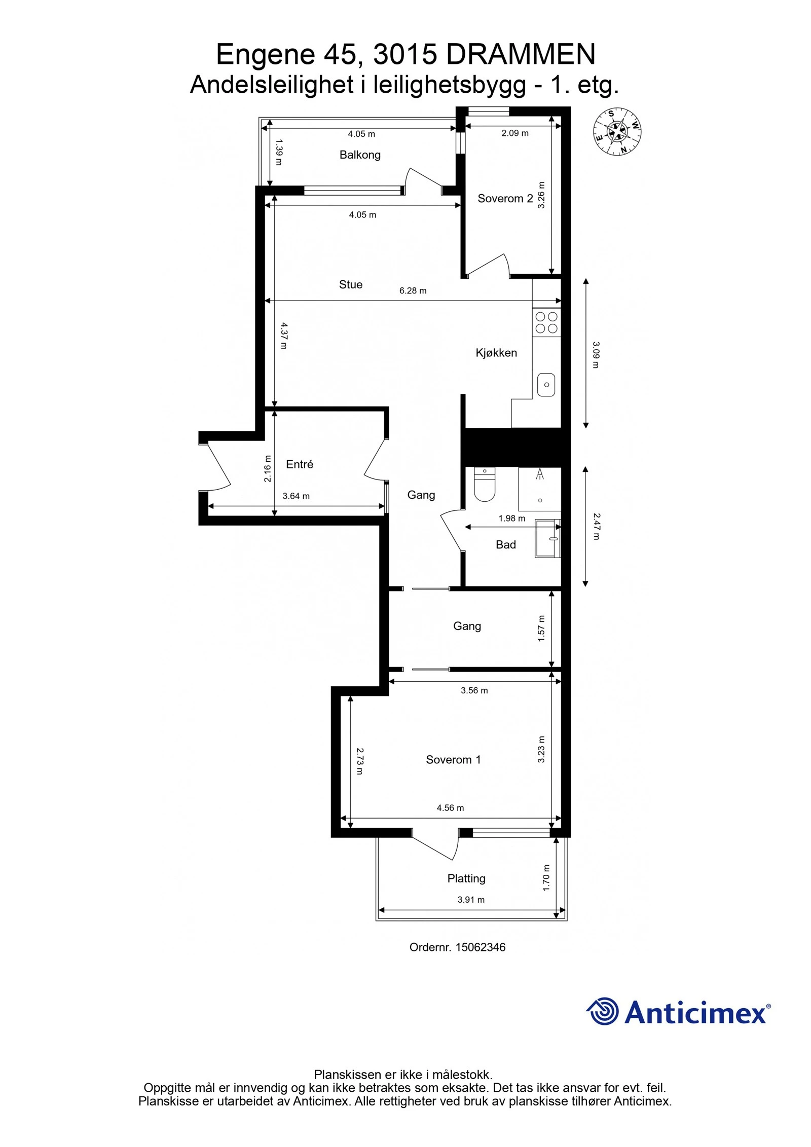 Plantegning med mål. Galleribilde