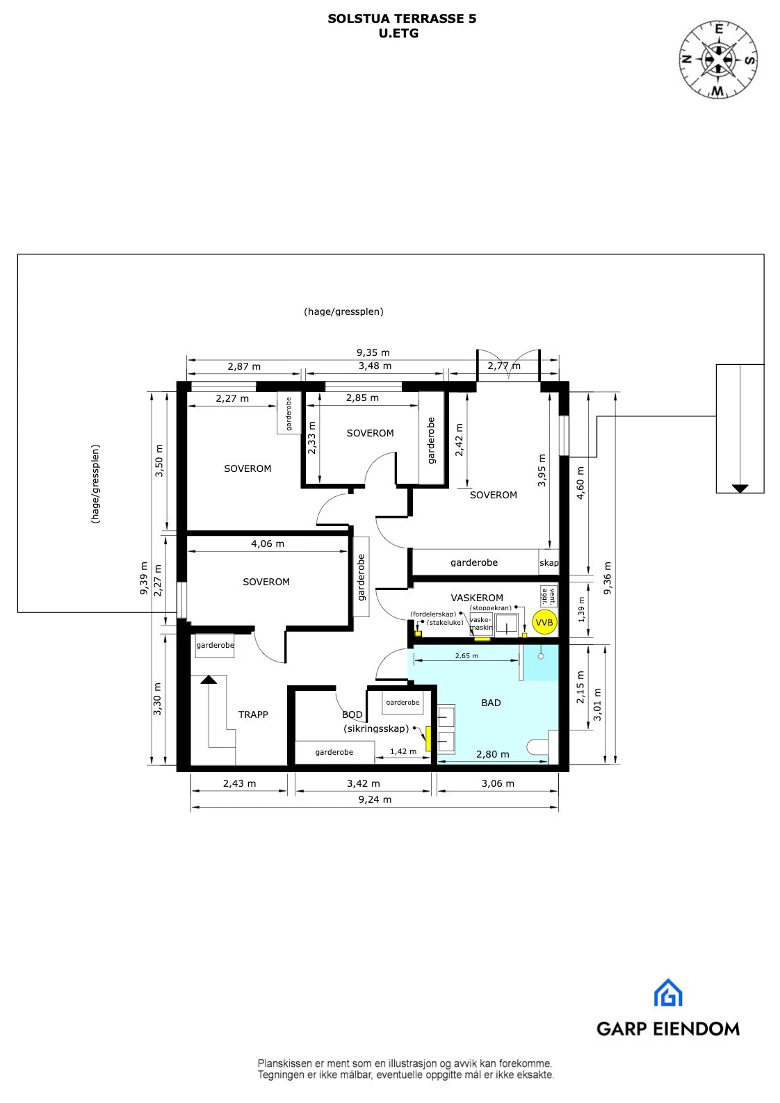 Målsatt plantegning sokkeletasje. Galleribilde