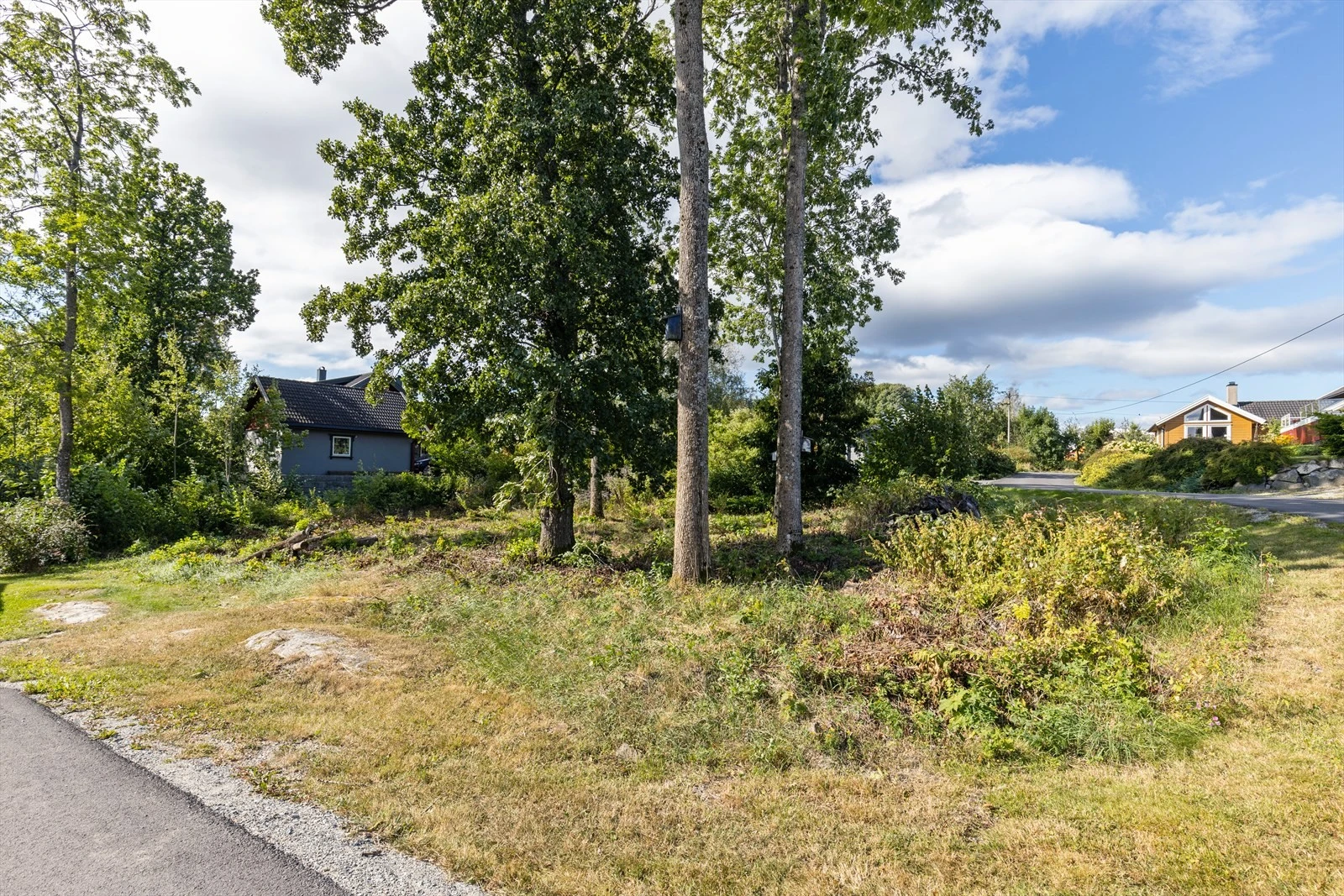 Tomten er relativt plan og lett skrånende. Det er felt noen trær siden dette bilde ble tatt. Galleribilde