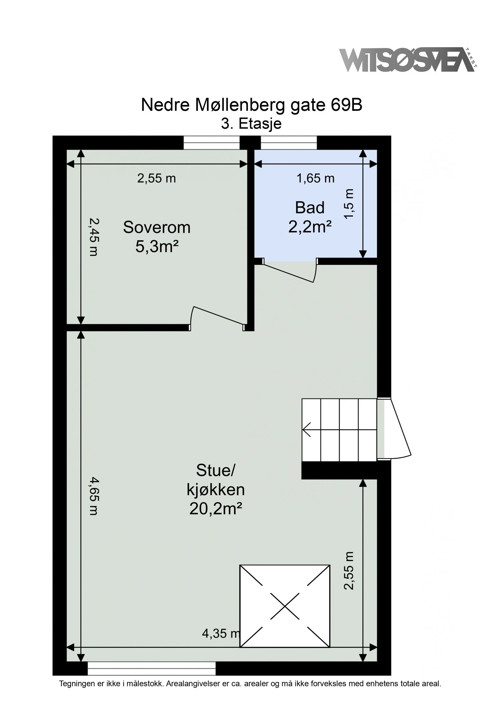 Planskisse målsatt av takstmann Galleribilde