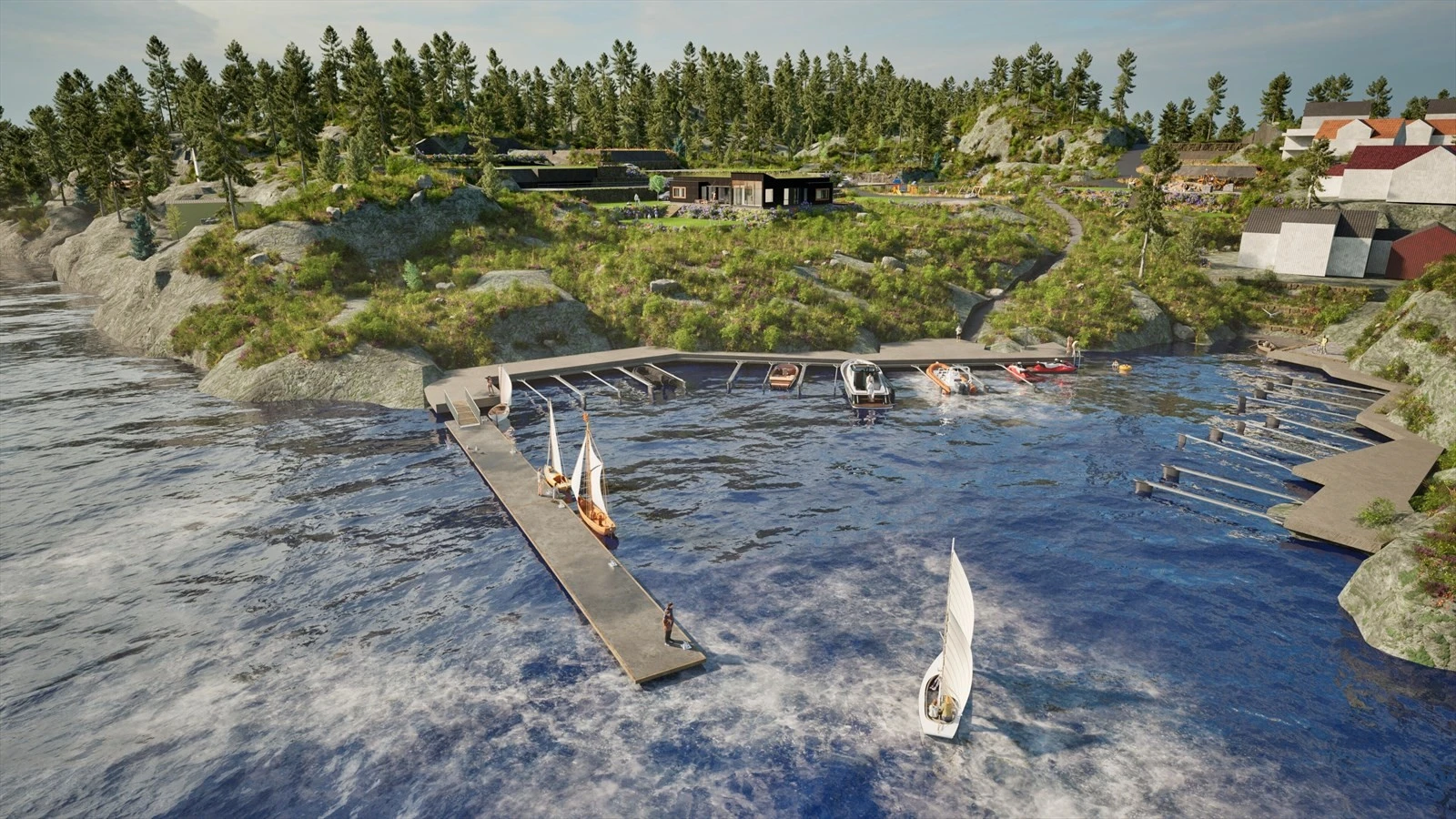 Til hver tomt får man anledning til å kjøpe med båtplass - Ta kontakt for pris på båtplassbryggeplass! Galleribilde