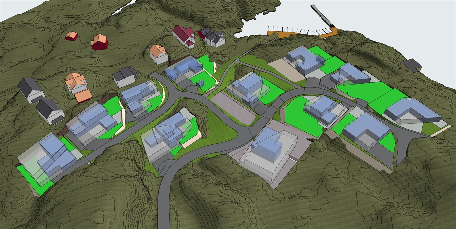 0Volumstudie utført av Arkitekt Atle Goutbeek - Meget gjennomtenkt plan på hver tomt slik at alle skal få mest mulig utsikt Galleribilde