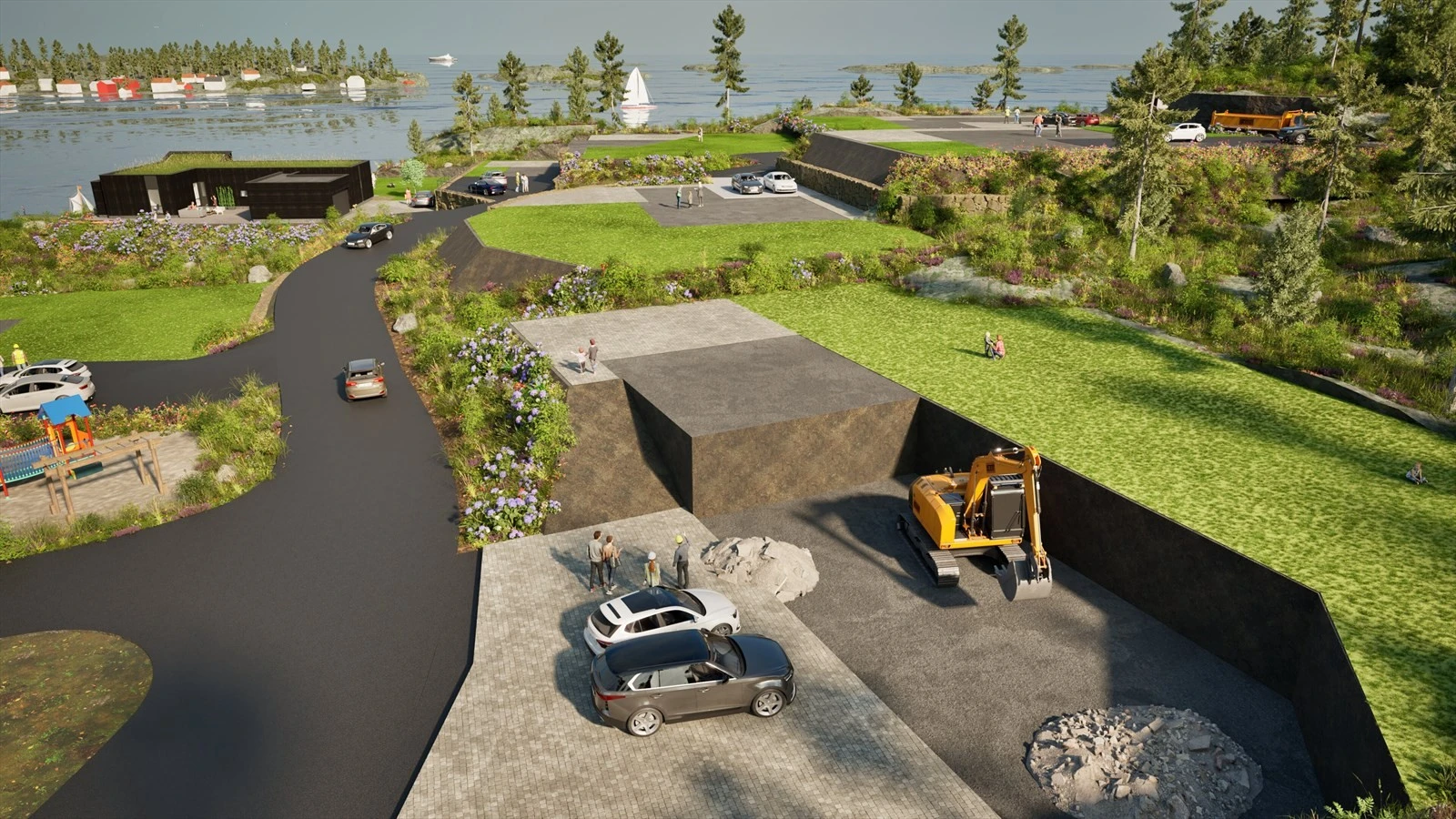 Tomt 12 - Grønt Mulig uteareal Mørkegrått Mulig bygningsareal i 2 nivåer Galleribilde