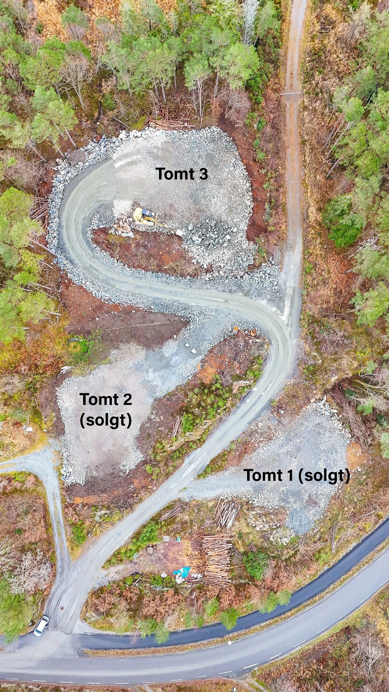 Her vises tomteområdene i fugleperpektiv. Galleribilde