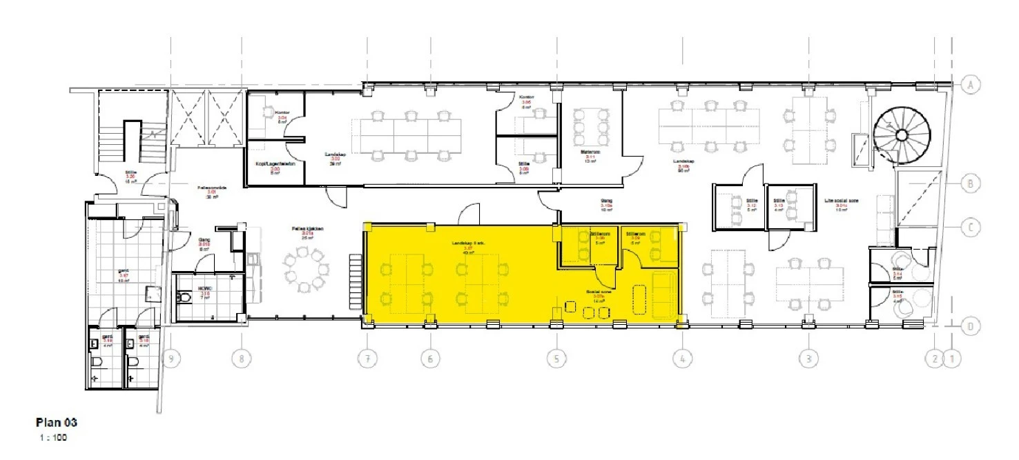 Plantegning ledig areal 3. etg. Galleribilde