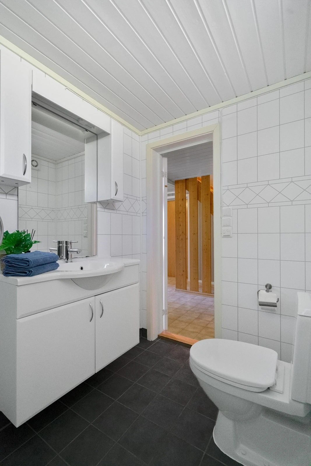 Romslig baderomsinnredning med rikelig oppbevaringsplass Galleribilde