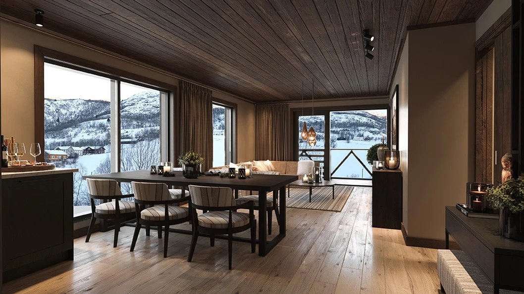 Illustrasjon viser materialer og farger i standard leveranse. Planløsning og utsikt avviker. Galleribilde