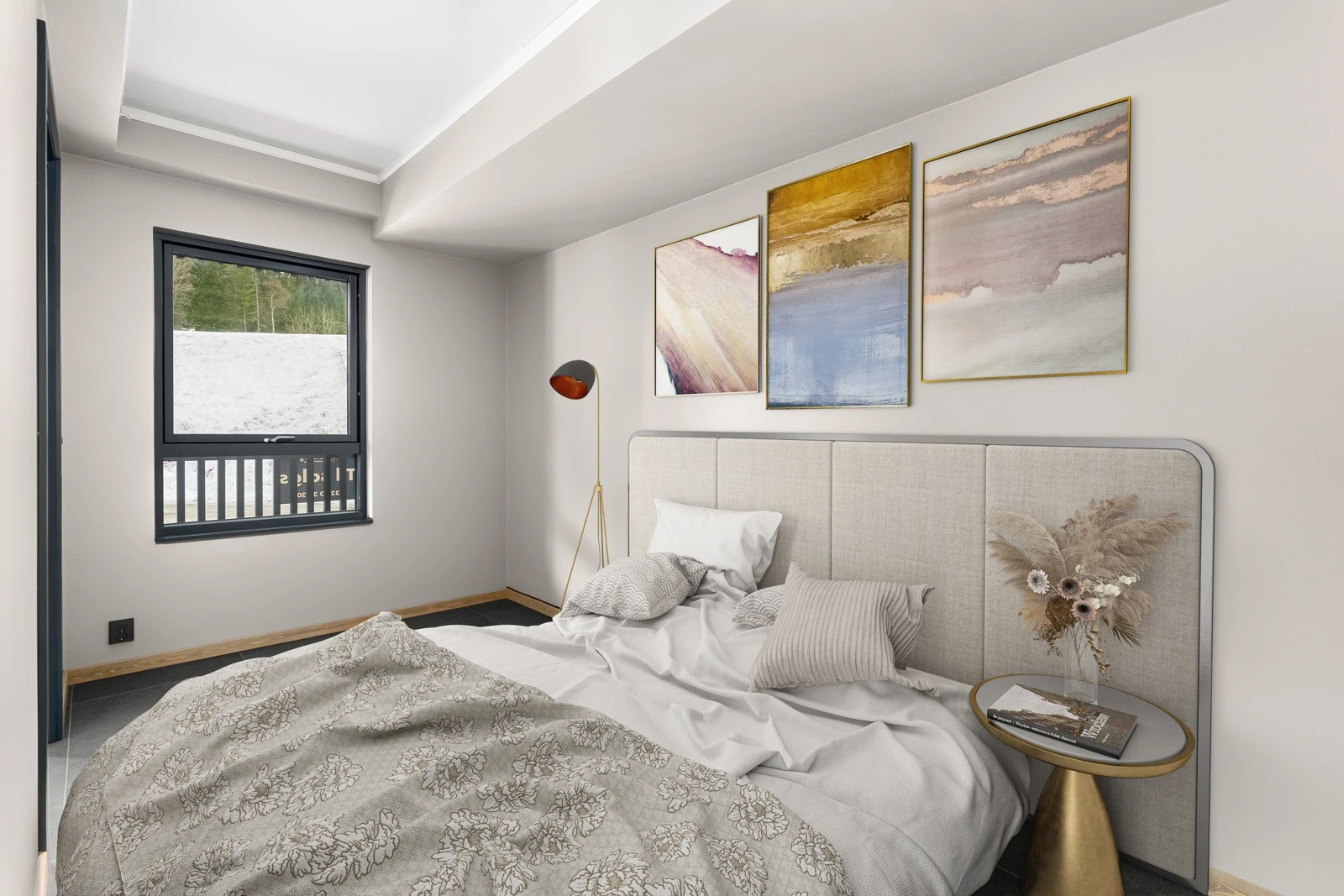 Digital styling av soverommet viser hvordan det ville sett ut med en dobbeltseng Galleribilde