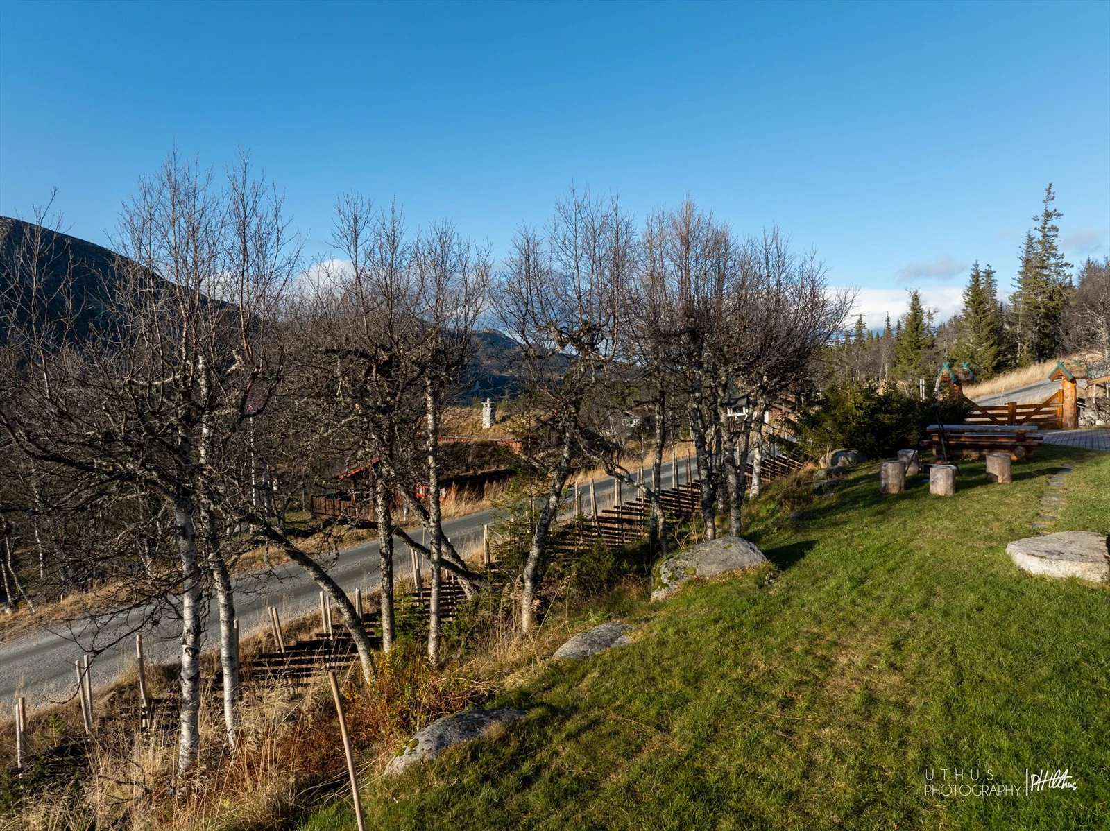 Bilvei hele veien opp til hytta. Parkering i privat garasje med elektrisk port. Galleribilde