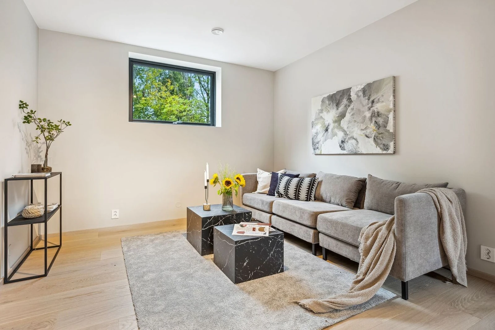 Romslig stue med god plass til sofa med tilhørende møblement. Galleribilde