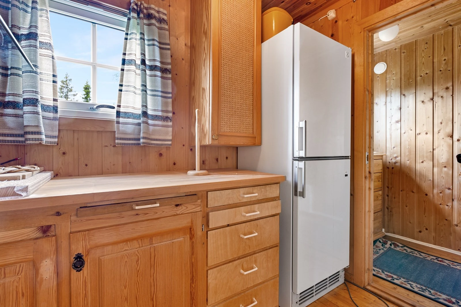 Fra gangen er det tilgang til rom med skapinnredning og et ekstra kjøl-/fryseskap. Galleribilde