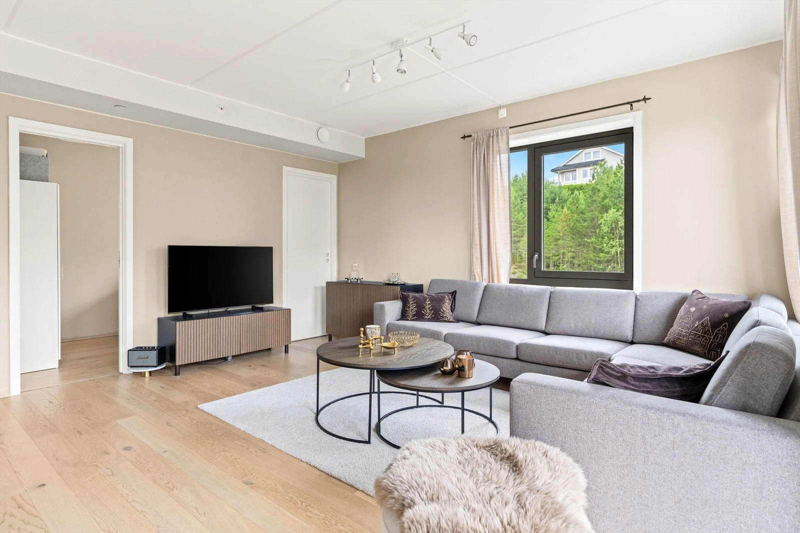 Her har du god plass til en større sofagruppe med tilhørende møblement. Galleribilde