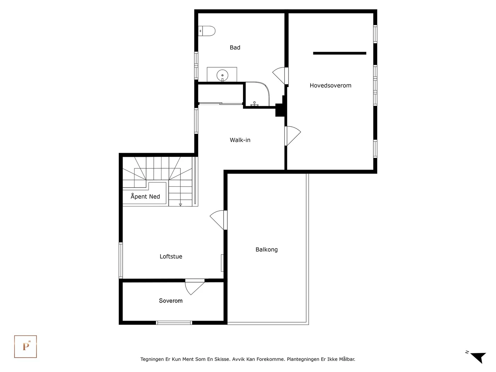 Alternativ planløsning 2.etg om man setter inn et ekstra soverom Galleribilde