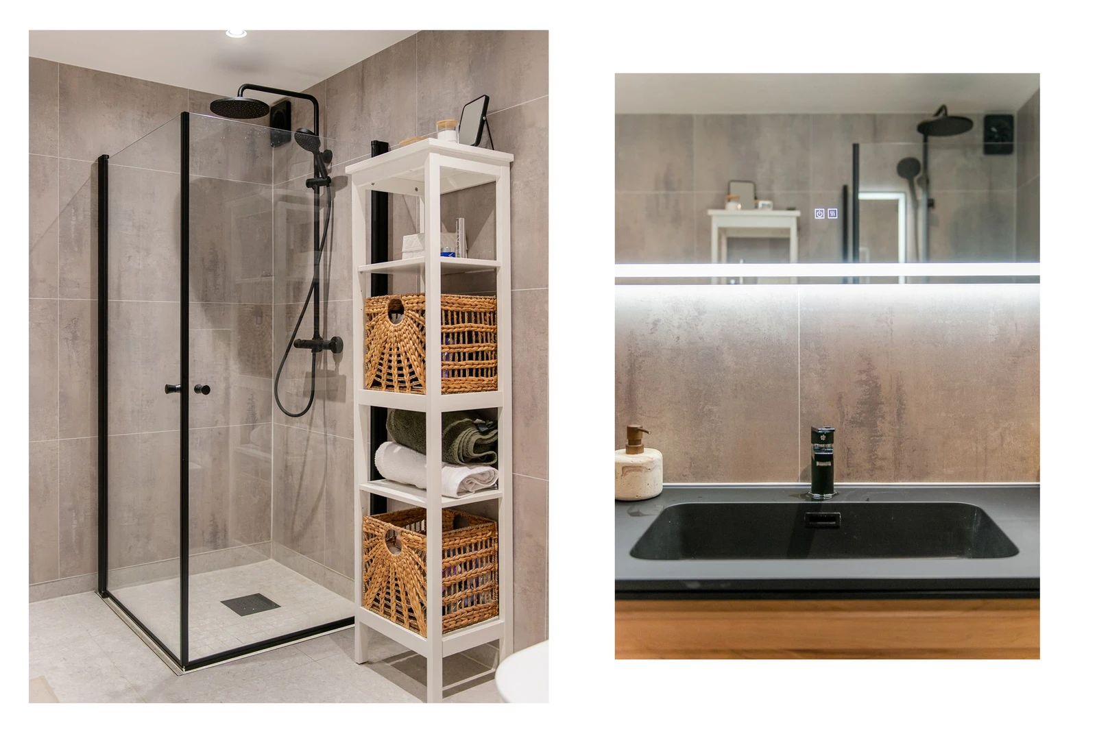 Innredning med profilerte fronter, heldekkende servant og ett-greps blandebatteri. Speil med
integrert belysning. Vegghengt toalett. Dusjhjørne med innfellbare glassdører, to-greps
blandebatteri, hånddusj og regndusj. Mekanisk avtrekk.
Nye vann og avløpsl Galleribilde