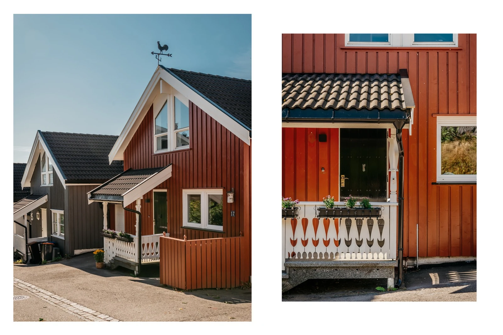 Fasade i front ved inngangspartiet. Her er også garasje med elbillader. Galleribilde