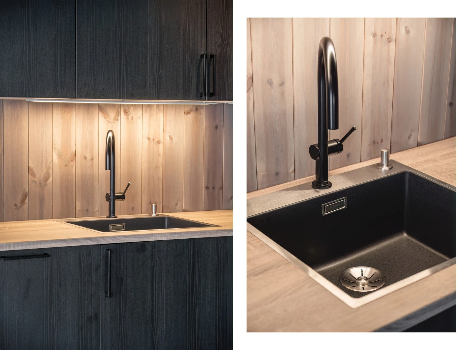 Lekkert blandebatteri i sort utførelse som passer med vasken. Galleribilde