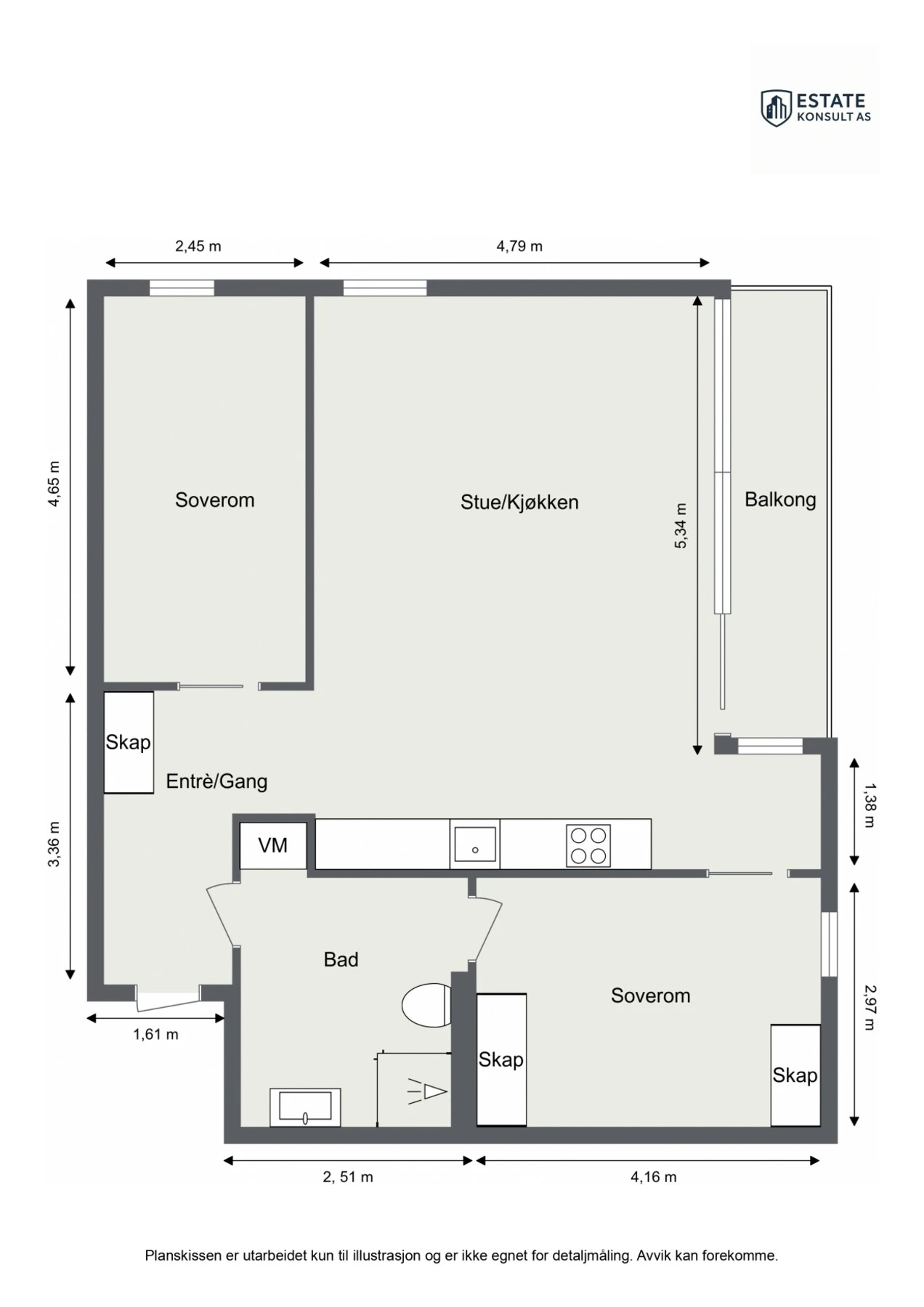 Vi starter med planskissen slik at du får orientert deg litt. I tillegg til innvendige arealer medfølger det også en kjellerbod på ca. 6 kvm. Galleribilde