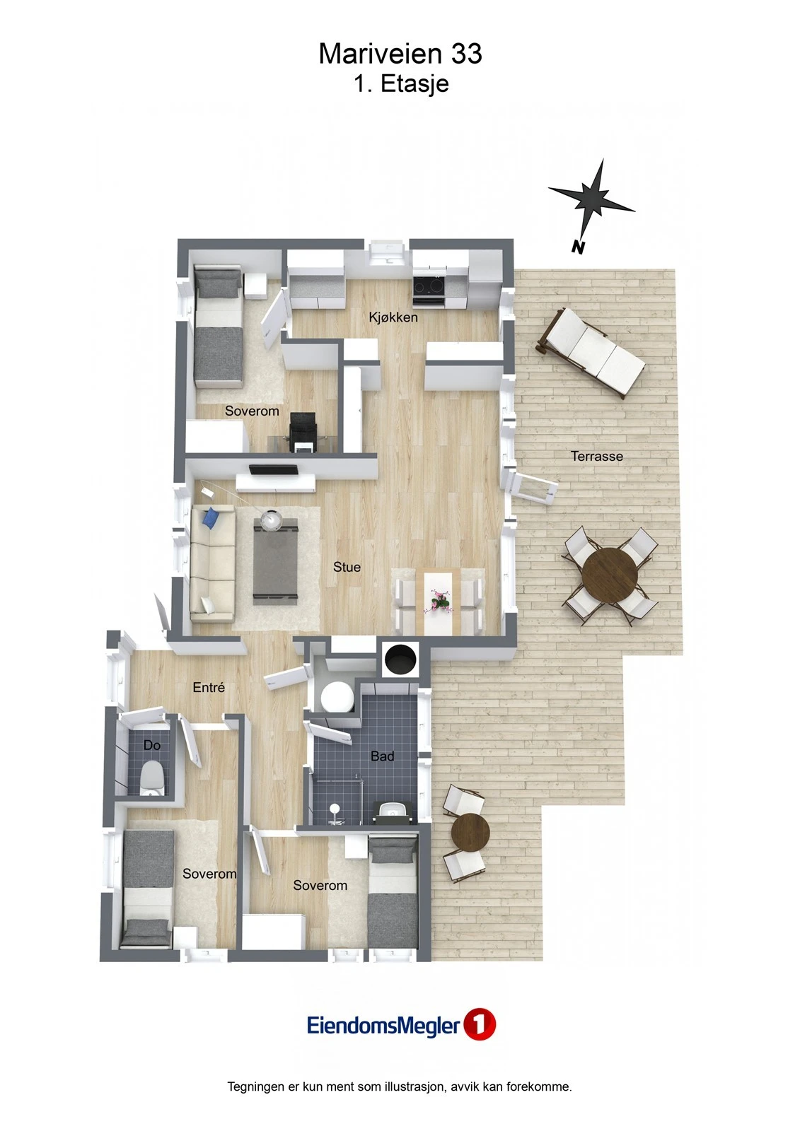 Illustrasjon 3D - Mariveien 33 - 1. Etasje Galleribilde