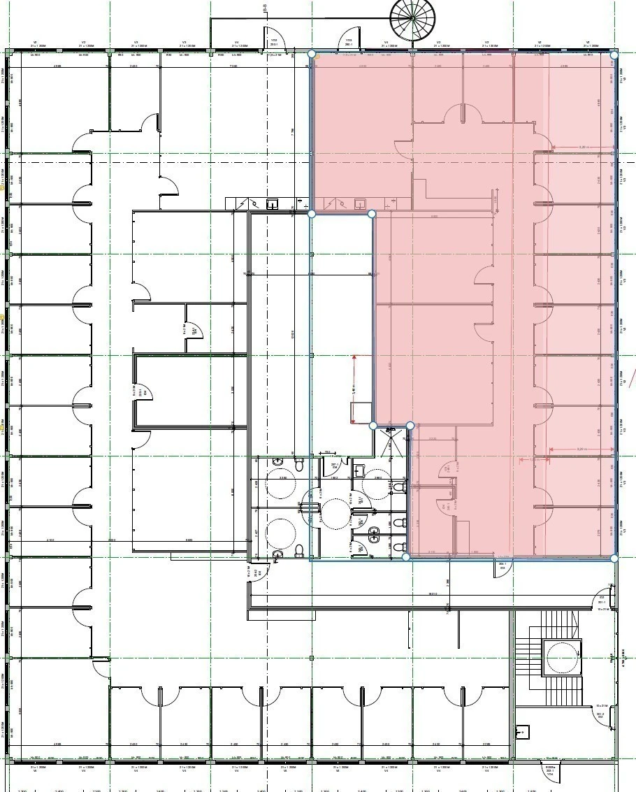 Området markert i rosa kan leies i sin helhet. I området i hvit kan det leies enkeltkontorer Galleribilde