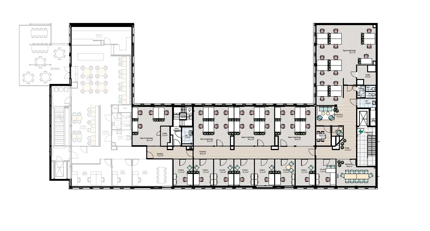 se på plantegning som et mulighetsstudie. Dette kan tilpasses den rette leietaker. Galleribilde