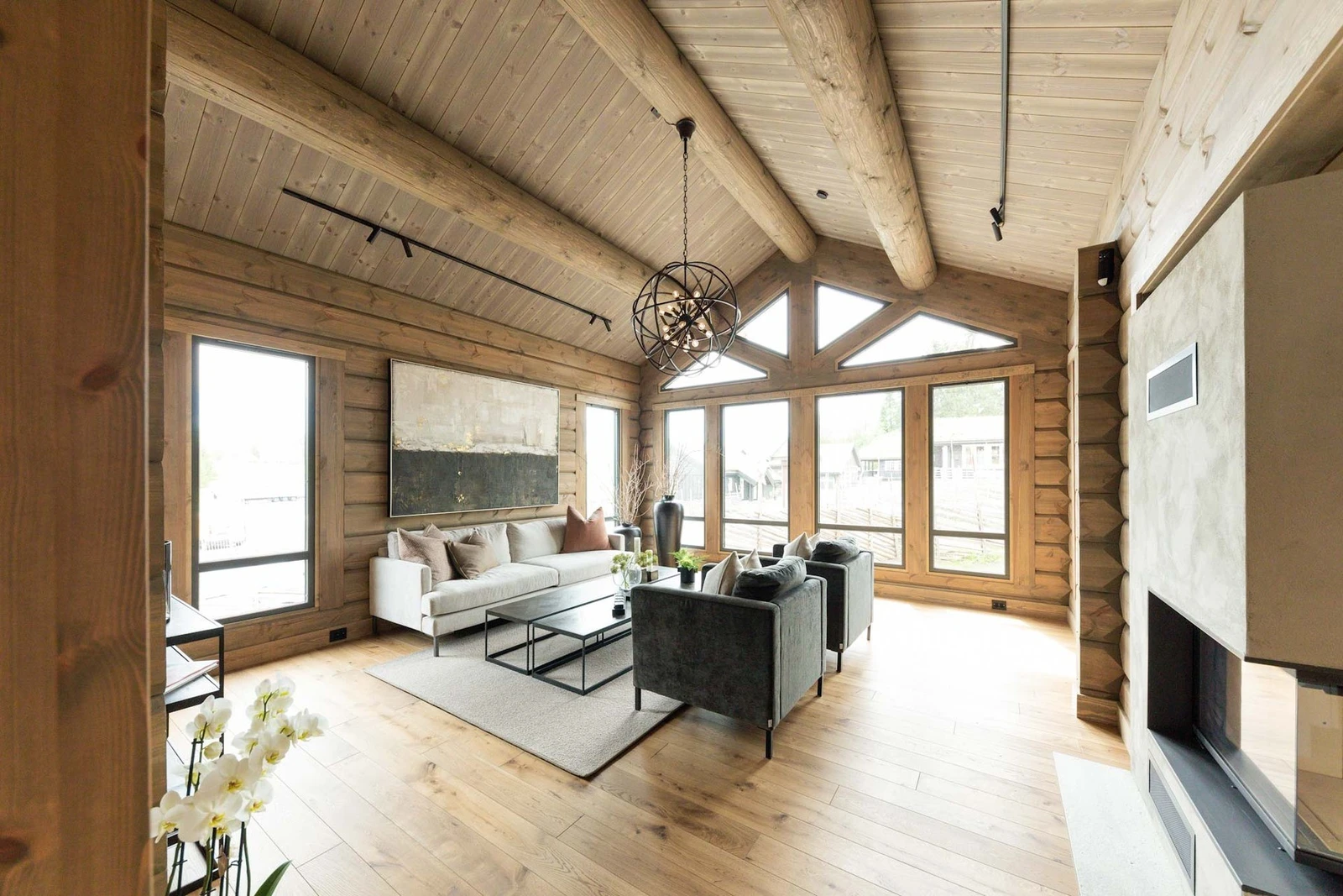 Lys og luftig stue. Foto fra Andor visningshytte på Hellerudsletta Galleribilde