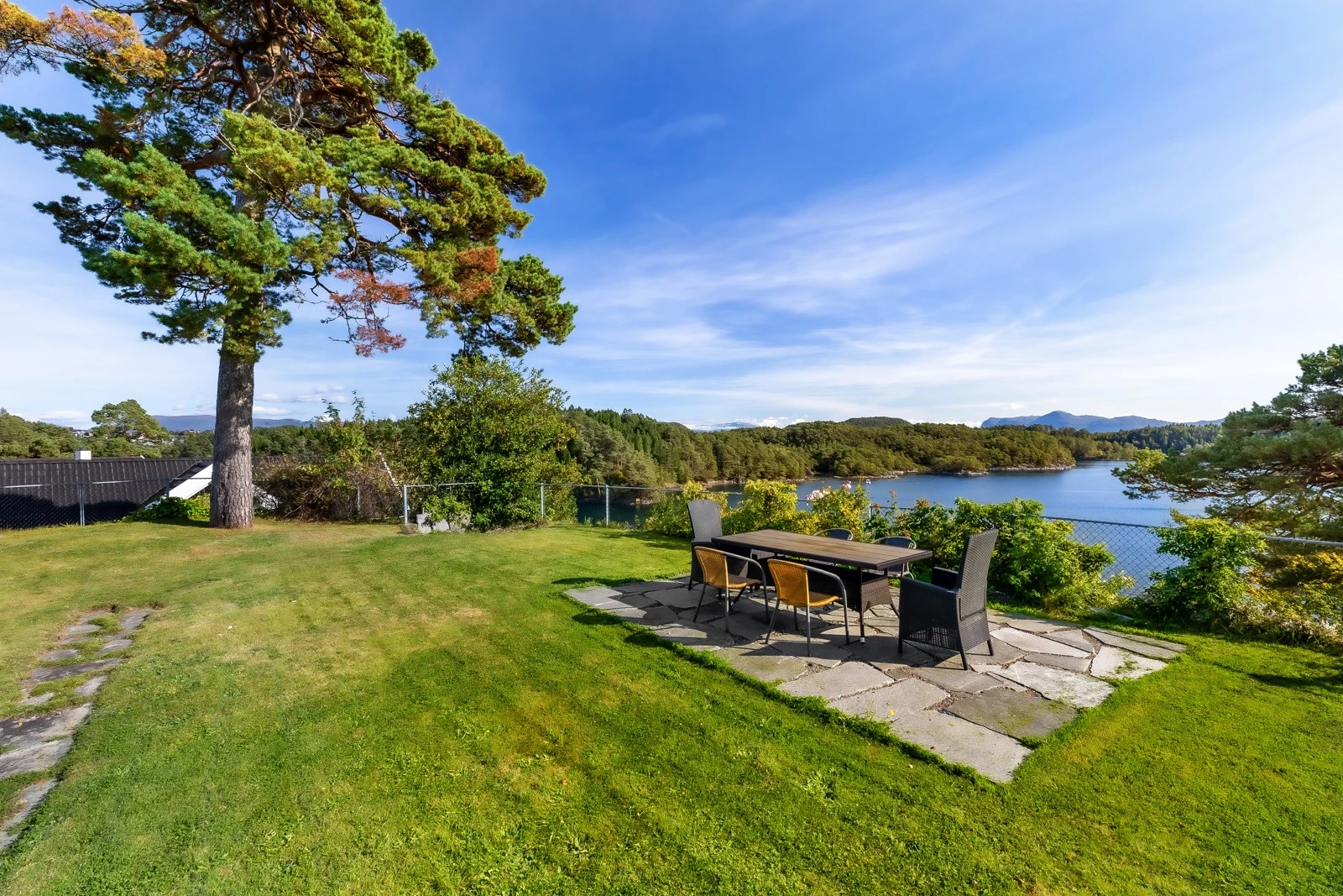 Fellesområdet nede ved sjøen er innbydende og det er store og flotte parkmessige fellesområder. Galleribilde