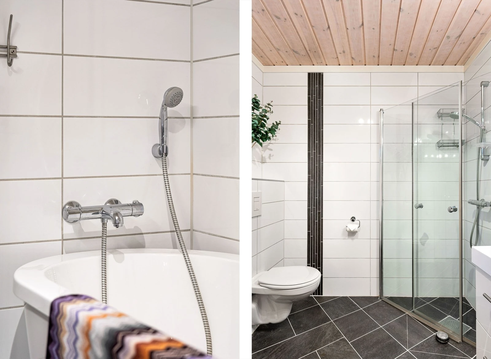 Delikat bad med dusjhjørne, badekar og moderne innredning Galleribilde