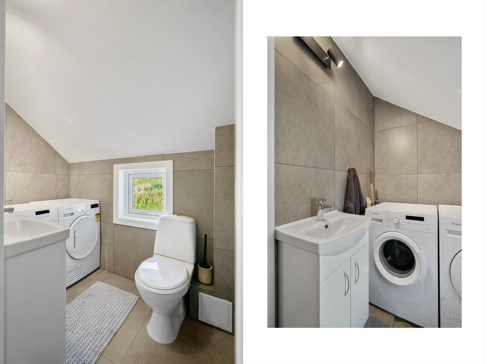 Badet i 2.etasje er utstyrt med toalett, servant og opplegg til vaskemaskin og tørketrommel Galleribilde