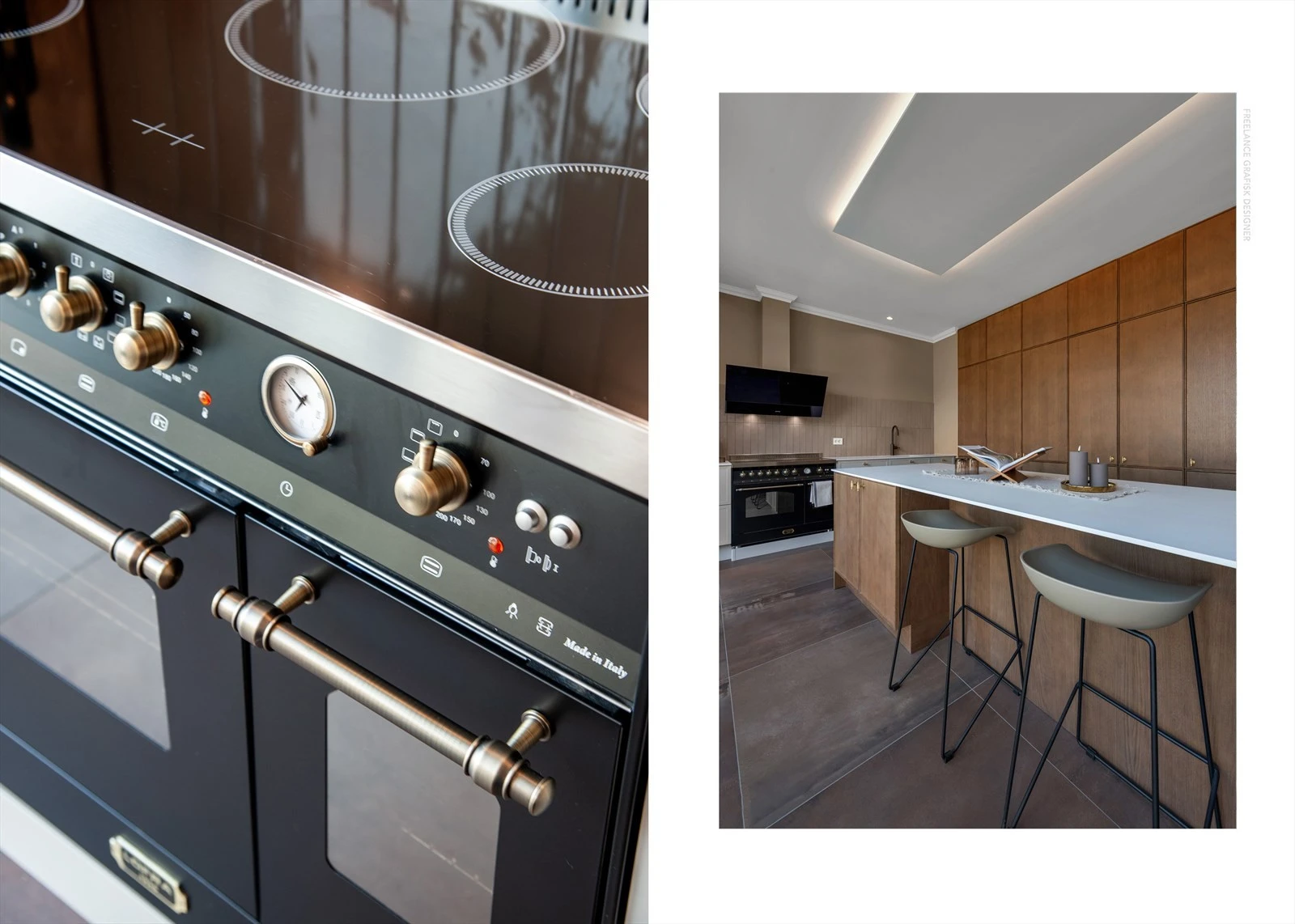 Stilrent kjøkken med moderne komfyr og elegant belysning. Perfekt for matlaging og sosiale sammenkomster i hjemmet ditt. Galleribilde