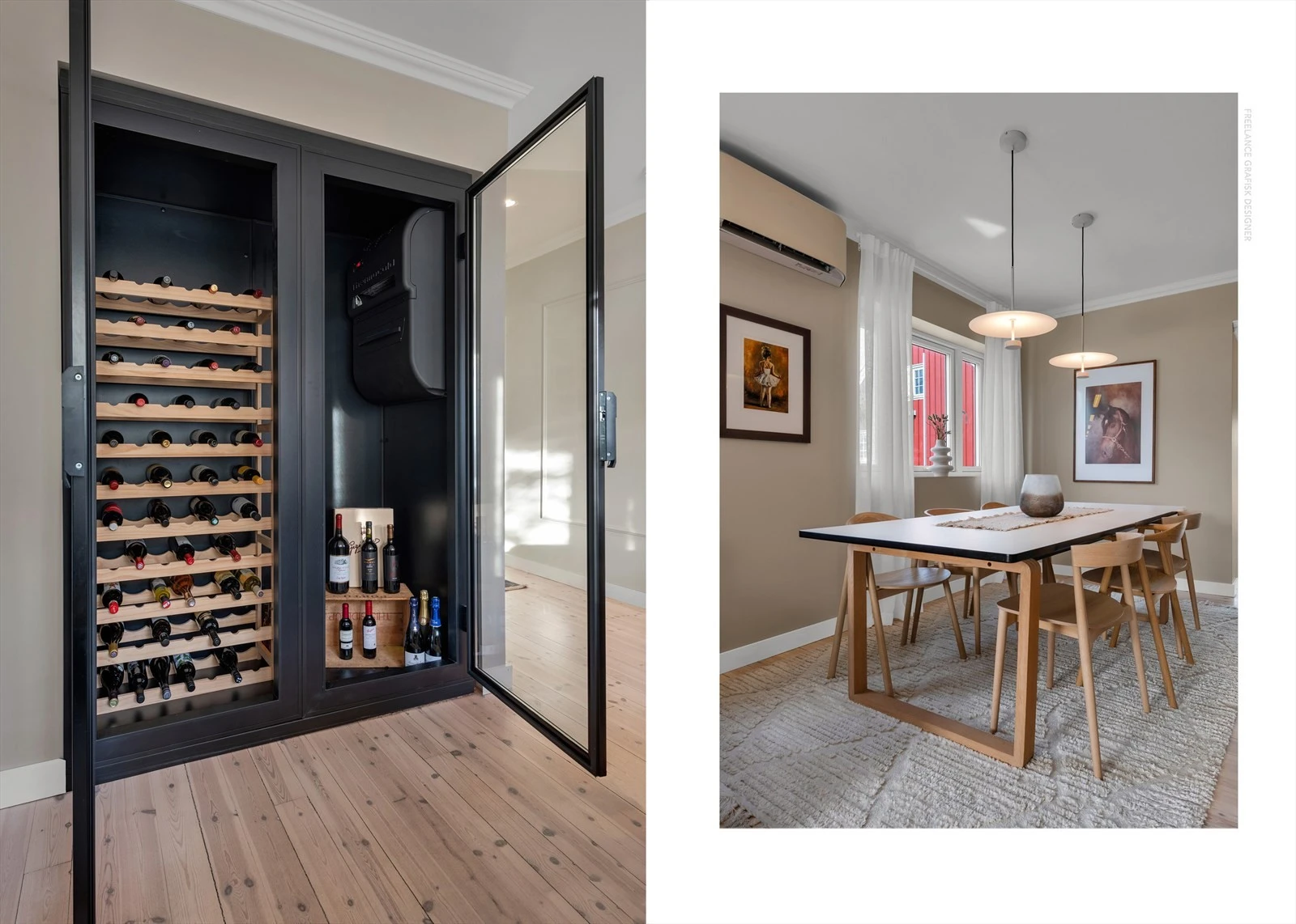 Elegant bolig med romslig vinrom og stilfull spisestue. Perfekt for vinelskere og sosiale sammenkomster. Galleribilde
