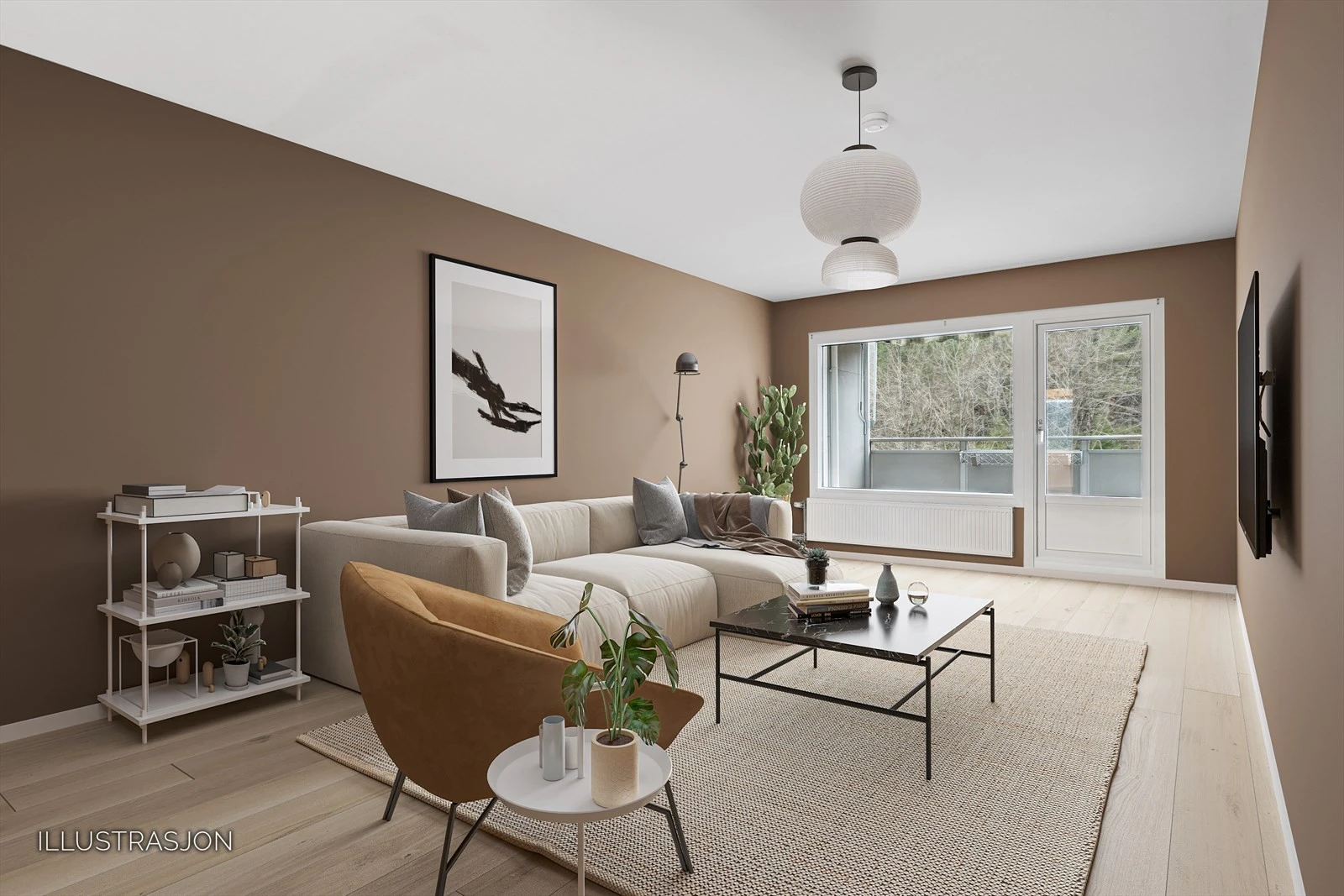 Stue (digitalt stylet/ oppusset - viser mulighetene ved oppussing)