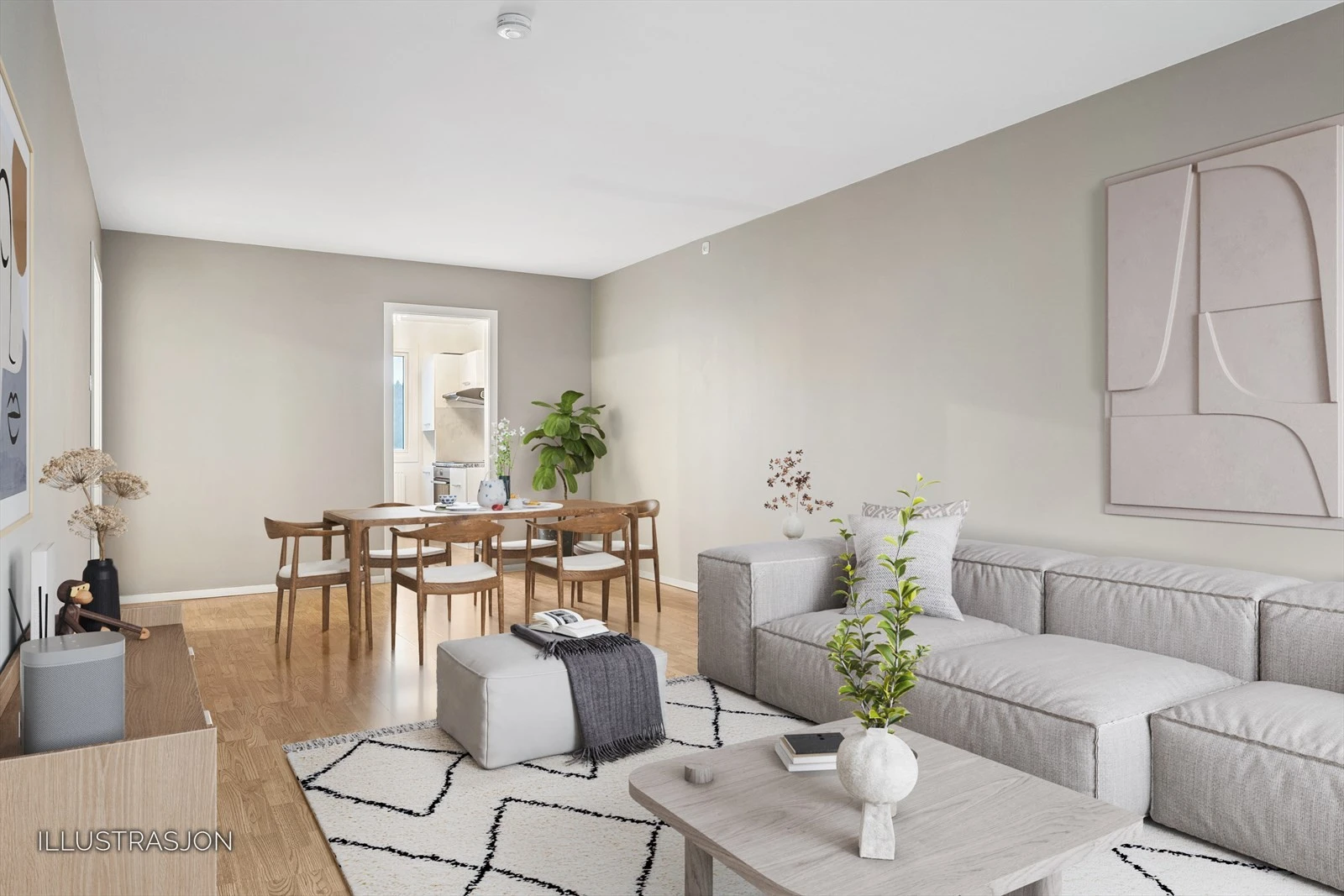 Stue (digitalt stylet/ oppusset - viser mulighetene ved oppussing)