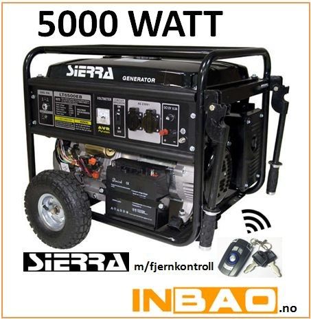 5000 watt Bensinaggregat / strømaggregat / aggregat - EL-start og fjernkontroll