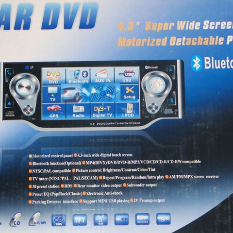 Bilstereo 4,3" 1 DIN, DVD Multimediaspiller