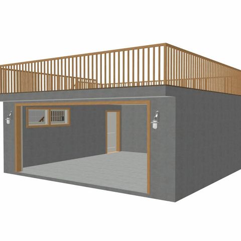 Terrasse tegning med garasje og tilbygg