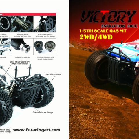 KUPP!1:5 FS Racing Monster Truck V2, 30cc, 2WD, 30kg servo, 2.4G